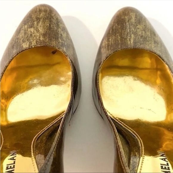 ANTONIO MELANI Size 4.5 M Black Gold Leather Heels - Picture 6 of 11